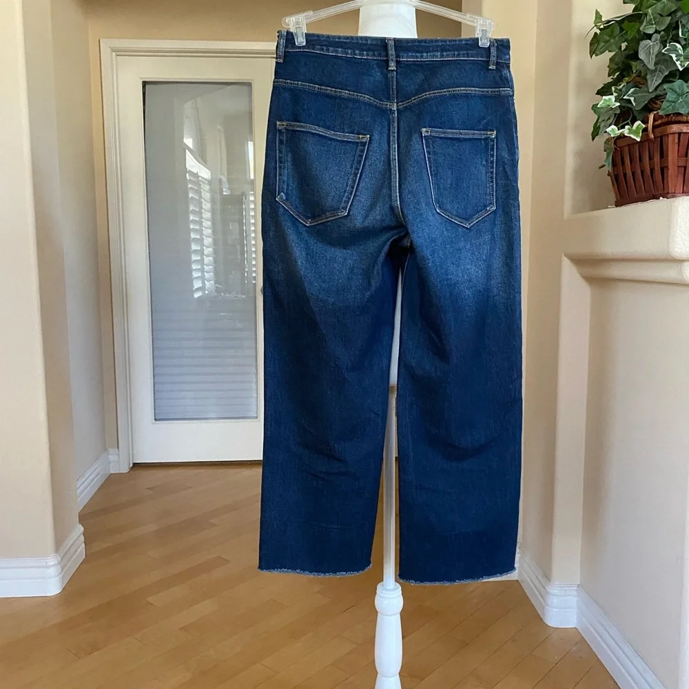 La Vie Rebecca Taylor High Rise Cropped Raw Hem Blue Jeans - Picture 3 of 8